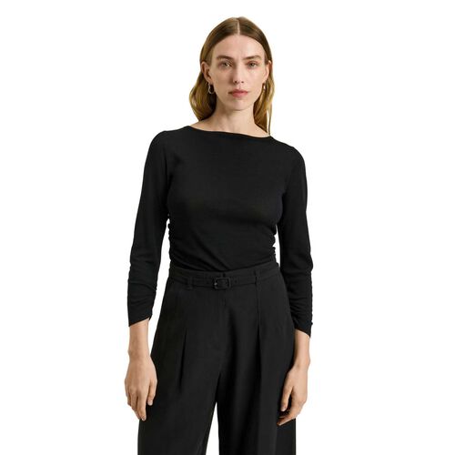 Veronika Maine 3/4 Sleeve Asymmetric Ruched Knit Top